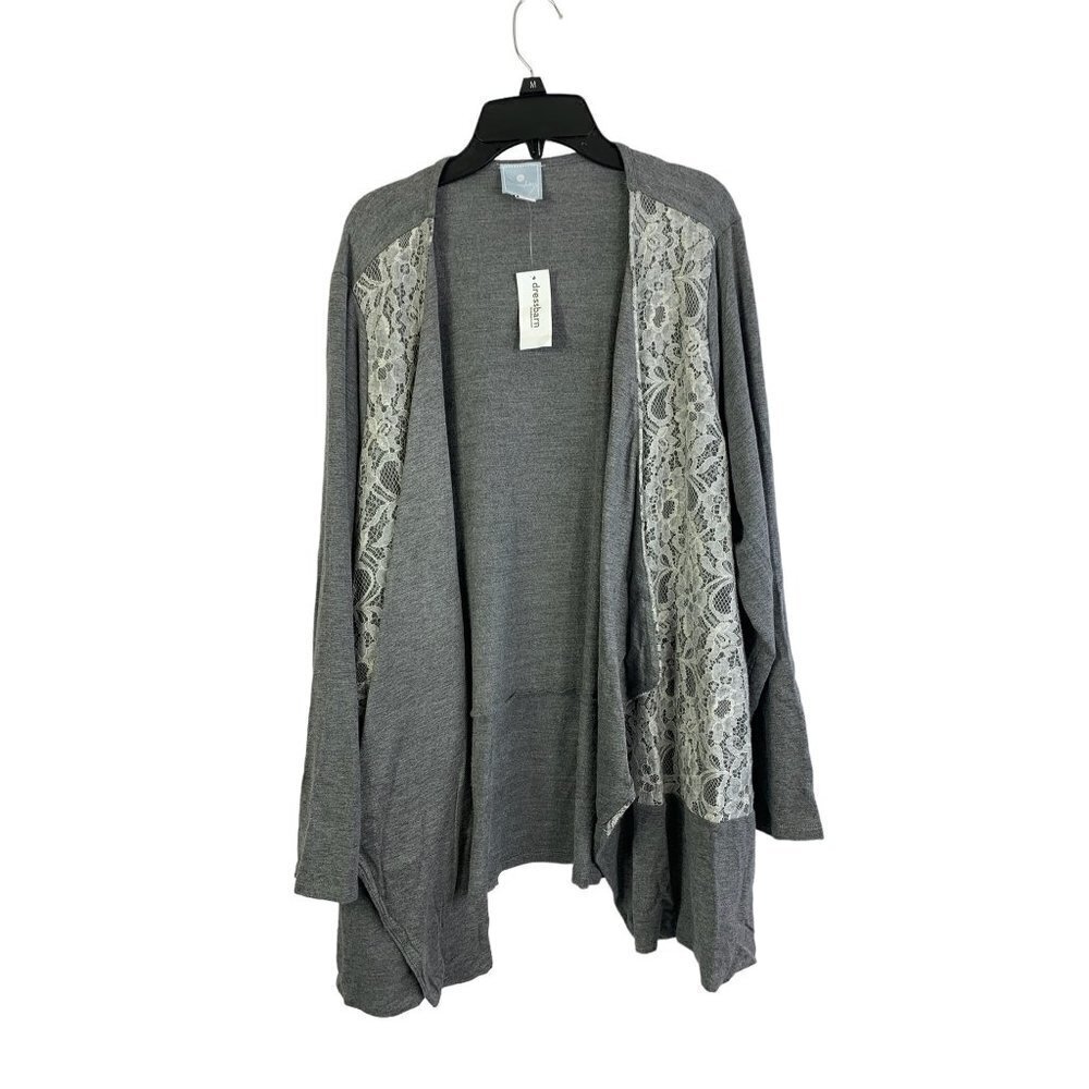 Dressbarn Women's Grey & Lace Cardigan